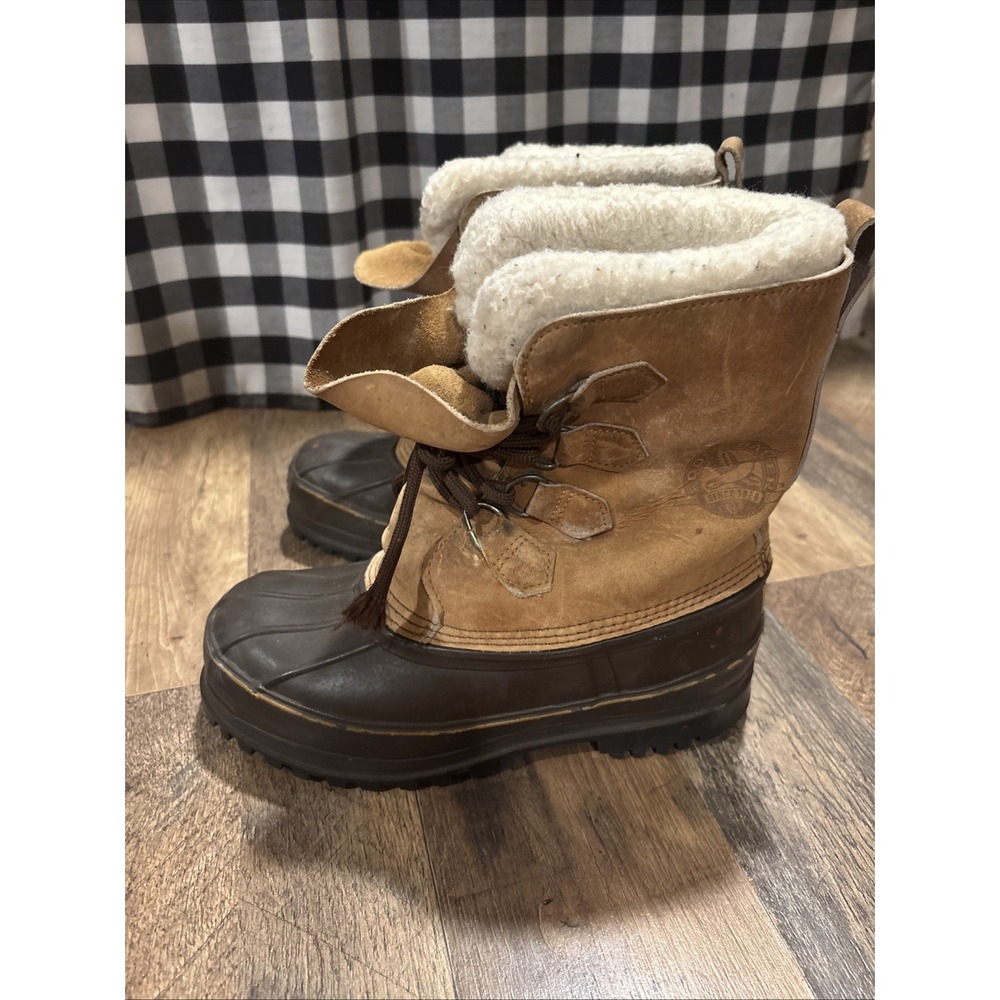 Eddie Bauer Boots Mens 7 Leather Work Tan Brown Fuzz Lined Duck Boots - Picture 4 of 12